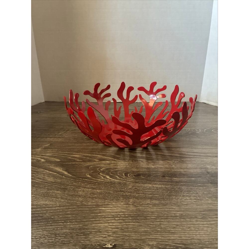Alessi Mediterraneo Red Stainless Steel Coral Fruit Bowl 11" Italy - Picture 2 of 8